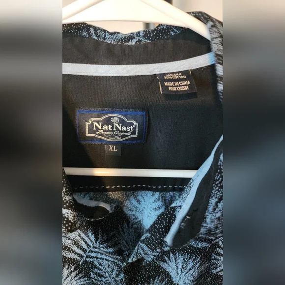 Nat Nast Luxury Originals XL Blue Palm Leaf Button Up Shirt Silk Blend Hawaiian - Picture 3 of 4